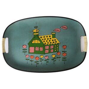 1960s Artmark Mid-Century Modern Barware Tray Nevco Japan Cozy Cotttage w Flower